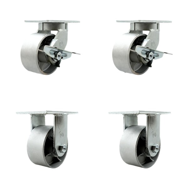 Service Caster 6'' Heavy Duty Semi Steel Cast Iron Caster Set 2 Swivel Lock/Brake 2 Rigid, 4PK CRAN-SCC-KP92S630-SSR-SLB-BSL-2-R-2 - main